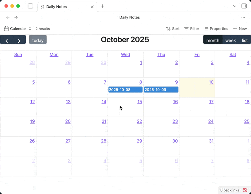 Clicking on a calendar event to open the associated note